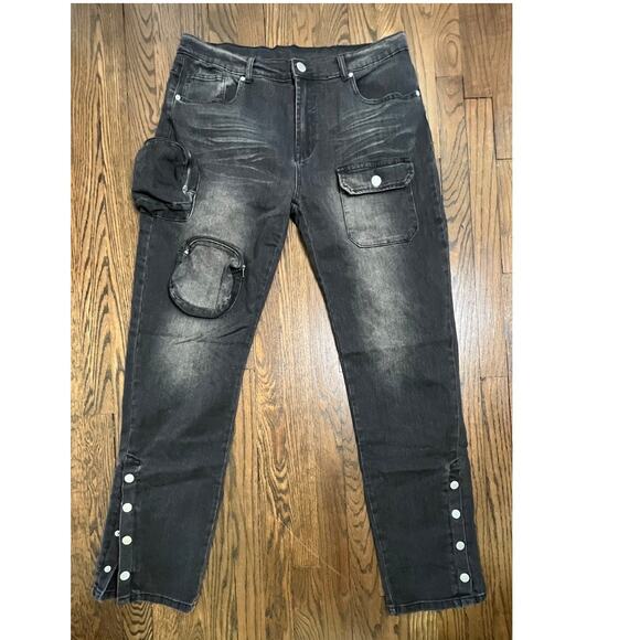 3D Pocket Slim Convertible Snap Flare Jeans - Black Wash NWOT| SZ 36 - Picture 1 of 9